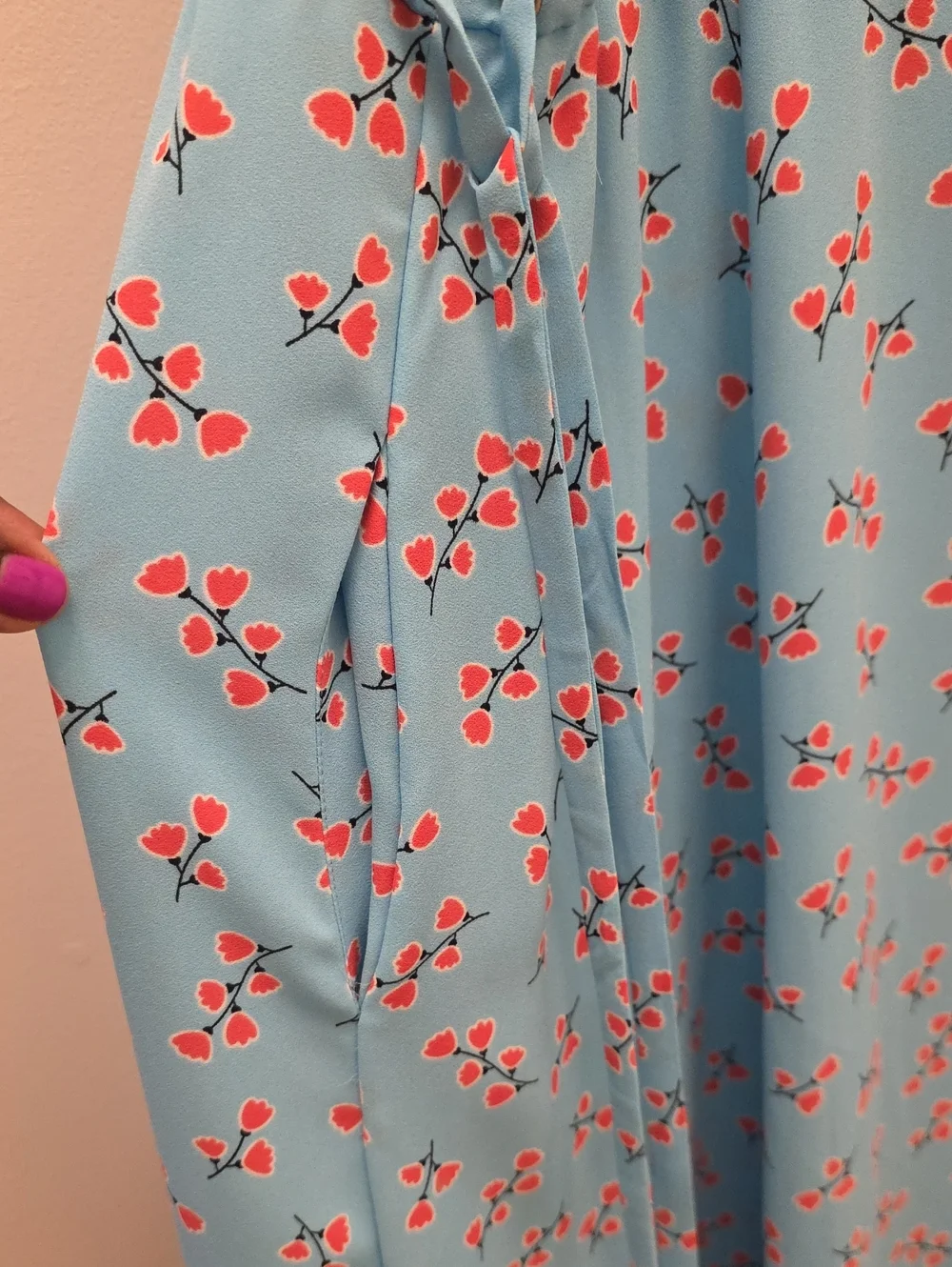 Anne Klein Sky Blue Sleeveless Maxi Dress with Cherry Print